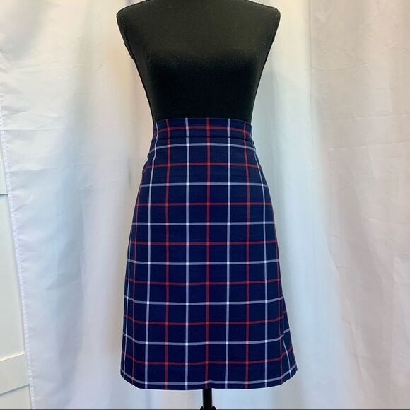 Tommy Hilfiger NWOT blue red plaid check skirt blazer suit set size 14 - Picture 4 of 13